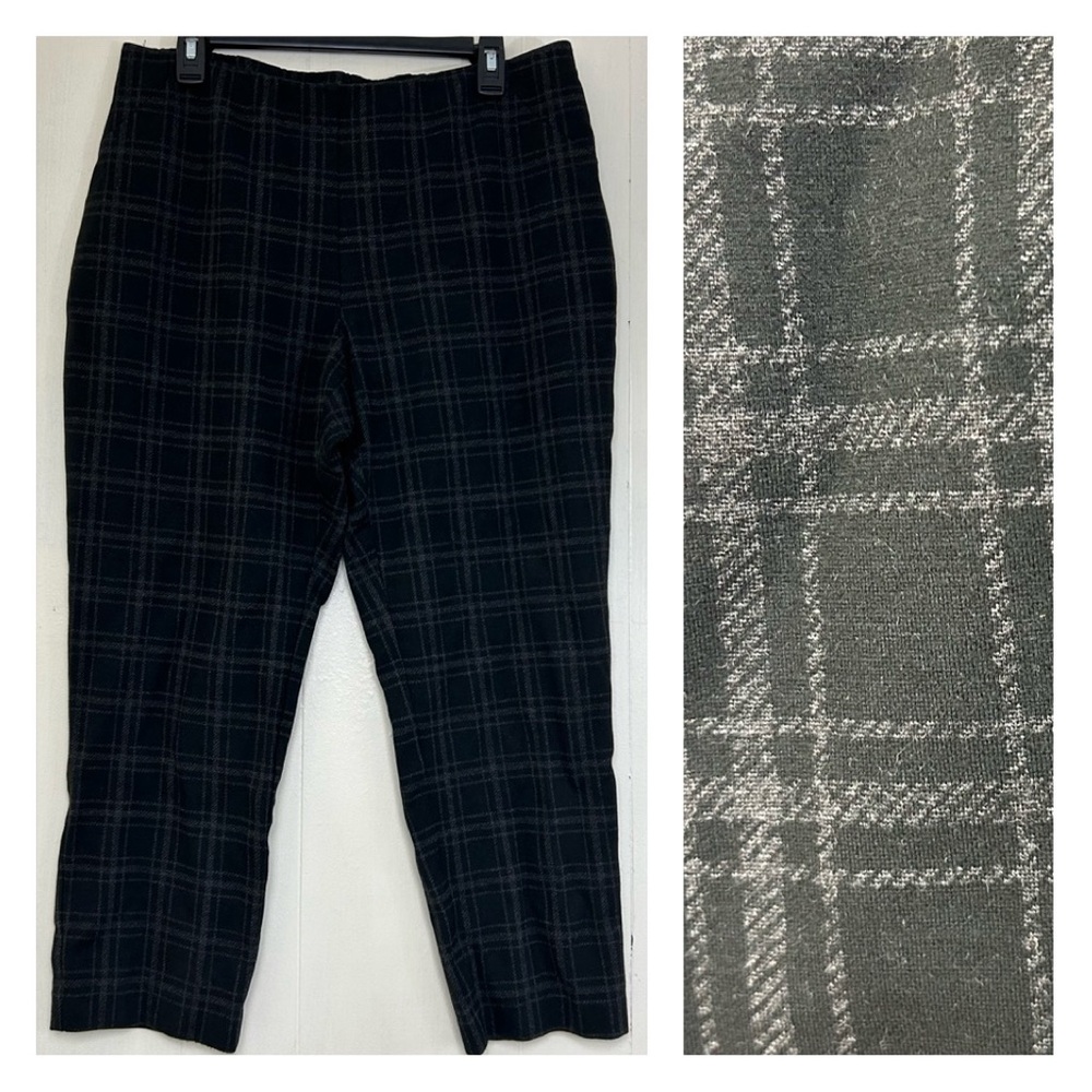 J.JILL  J.Jill Petites Black Plaid Ponte Slim Leg Pull On Pants Size Large.